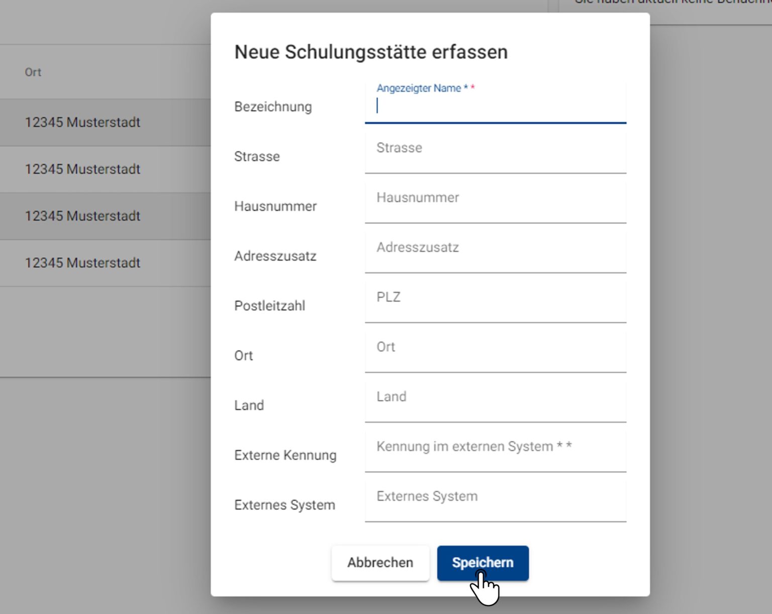 Schulungsstätten Erstellen - DigitalCheckIn