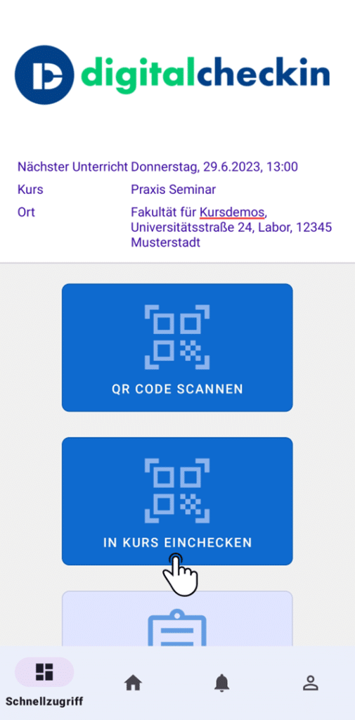 In Kurs Einchecken - DigitalCheckIn