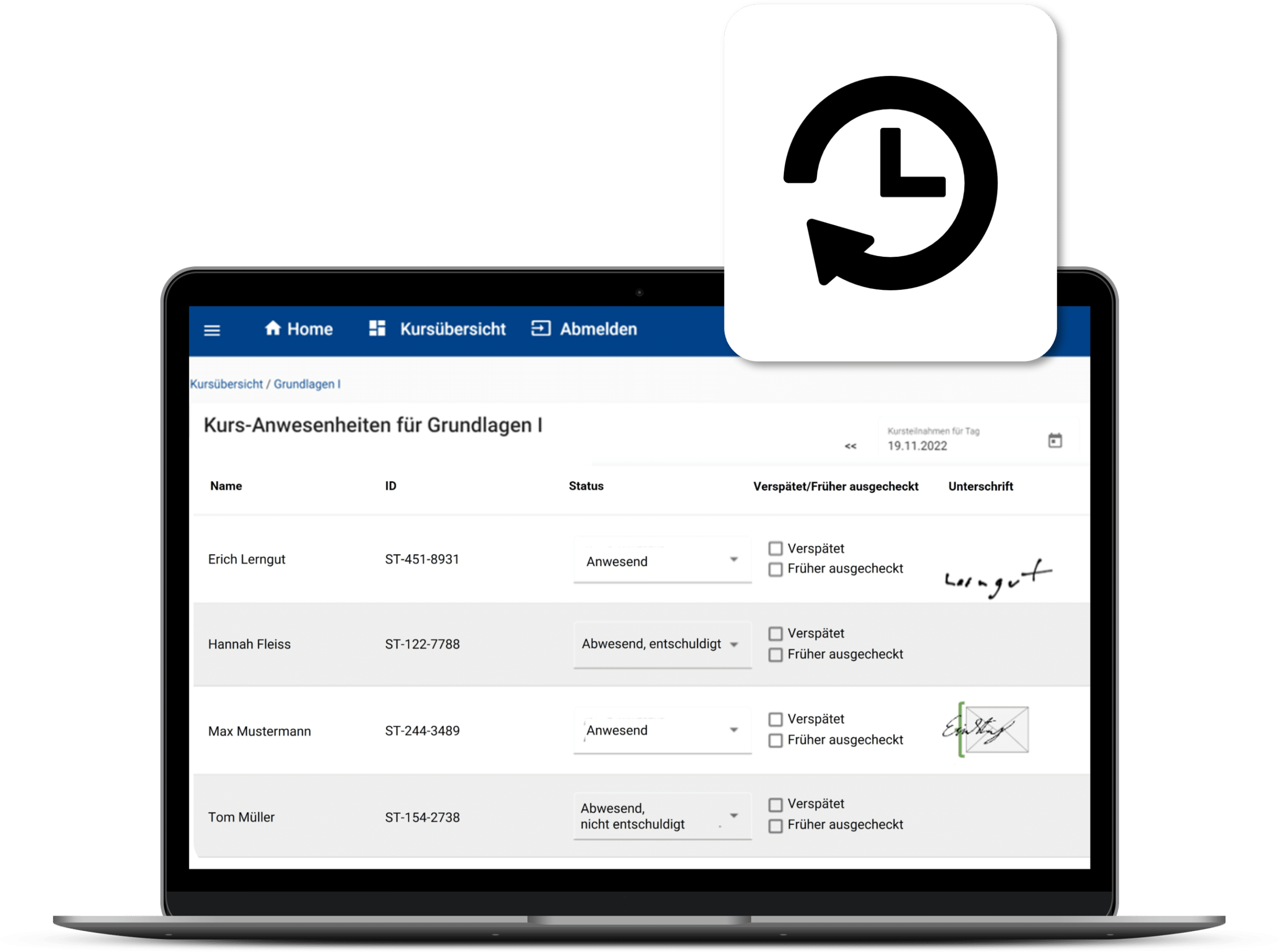 Anwesenheitsdaten immer aktuell für das Bafög Formblatt F